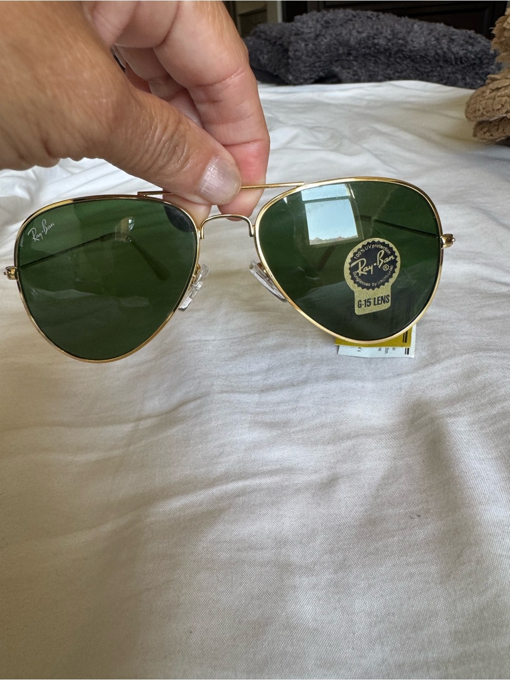 Ray-Ban unisex Gold Aviator Sunglasses with Green Lenses Regular price $244.00